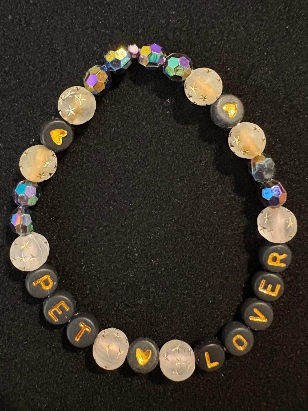 Handmade “Pet Lover” Stretch Bracelet – Black & Frosted Beads